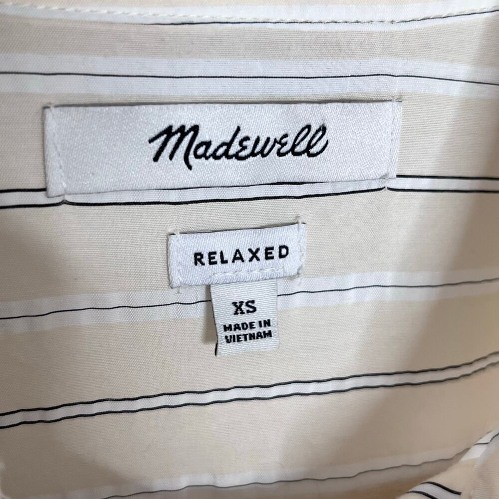 Madewell Relaxed Ivory Striped Button Up Blouse XS Drapey Lightweight Shirt - Picture 7 of 10